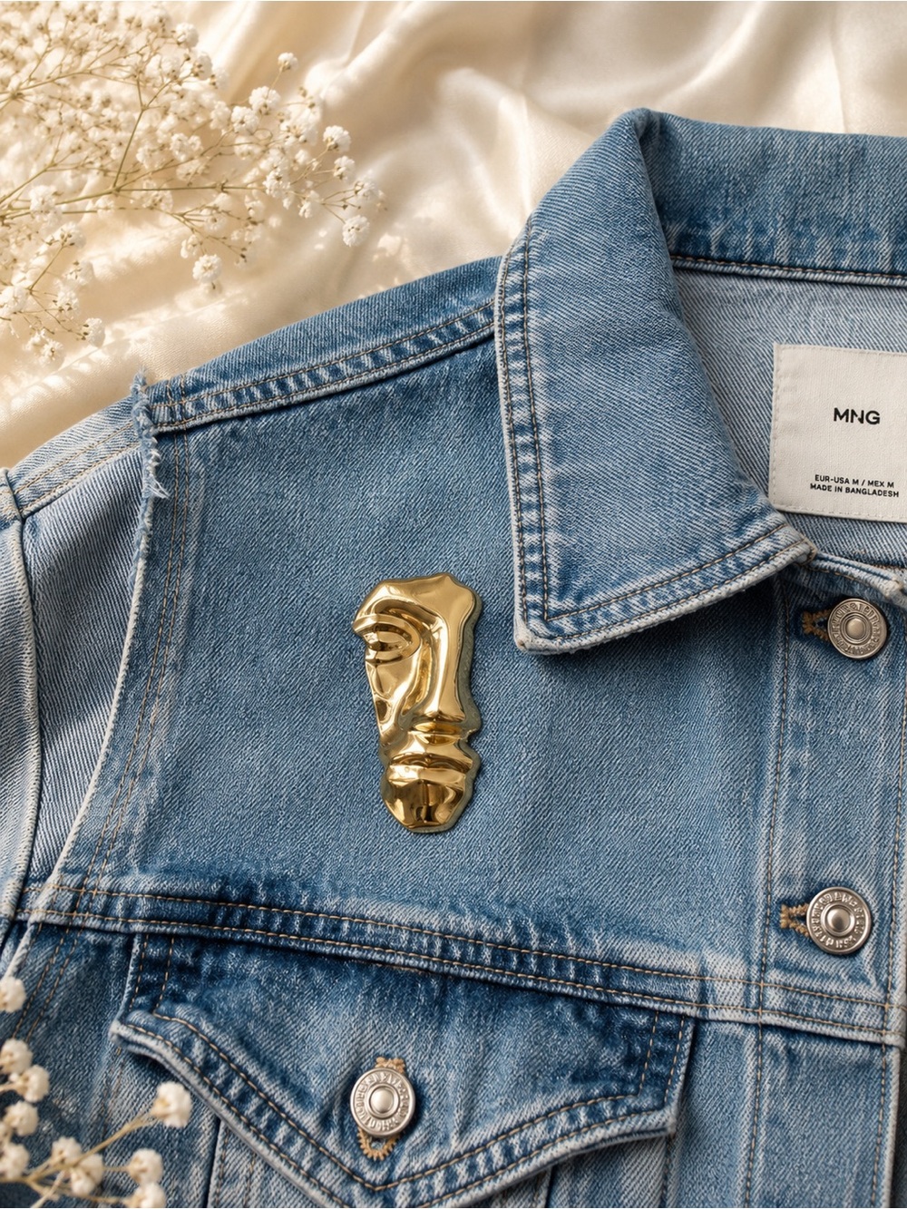 Gold Abstract Face Pin Brooch